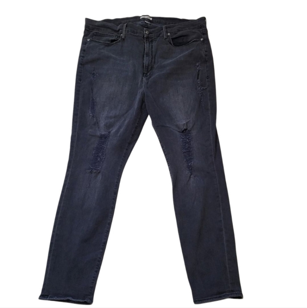 Good American Jeans Good Waist Black Denim Stretchy High Waist Distressed Sz 24